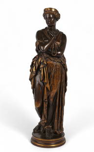 A French patinated bronze model of Helen of Troy, after Clesinger, Barbedienne: A French patinated bronze model of Helen of Troyafter Jean Baptiste (called Auguste) Clesinger (1814-1883)Ferdinand Barbediennelate 19th centuryBase inscribed  CLESINGER. ROME. 1864. and with A. Colla