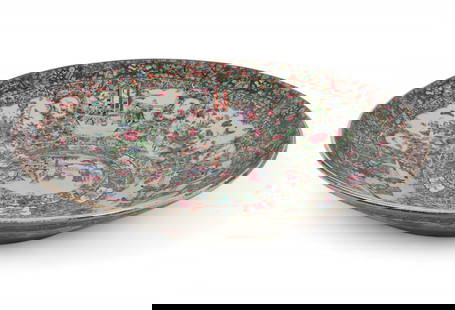 A large Chinese Export Rose Medallion porcelain bowl: A large Chinese Export Rose Medallion porcelain bowlheight 7in (18cm); diameter 30 3/4in (78cm)