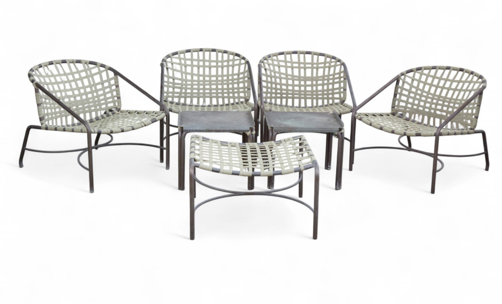 A seven piece Tadao Inouye for Brown Jordan patinated metal Kantan patio suite, mid-20th century (1 of 7)