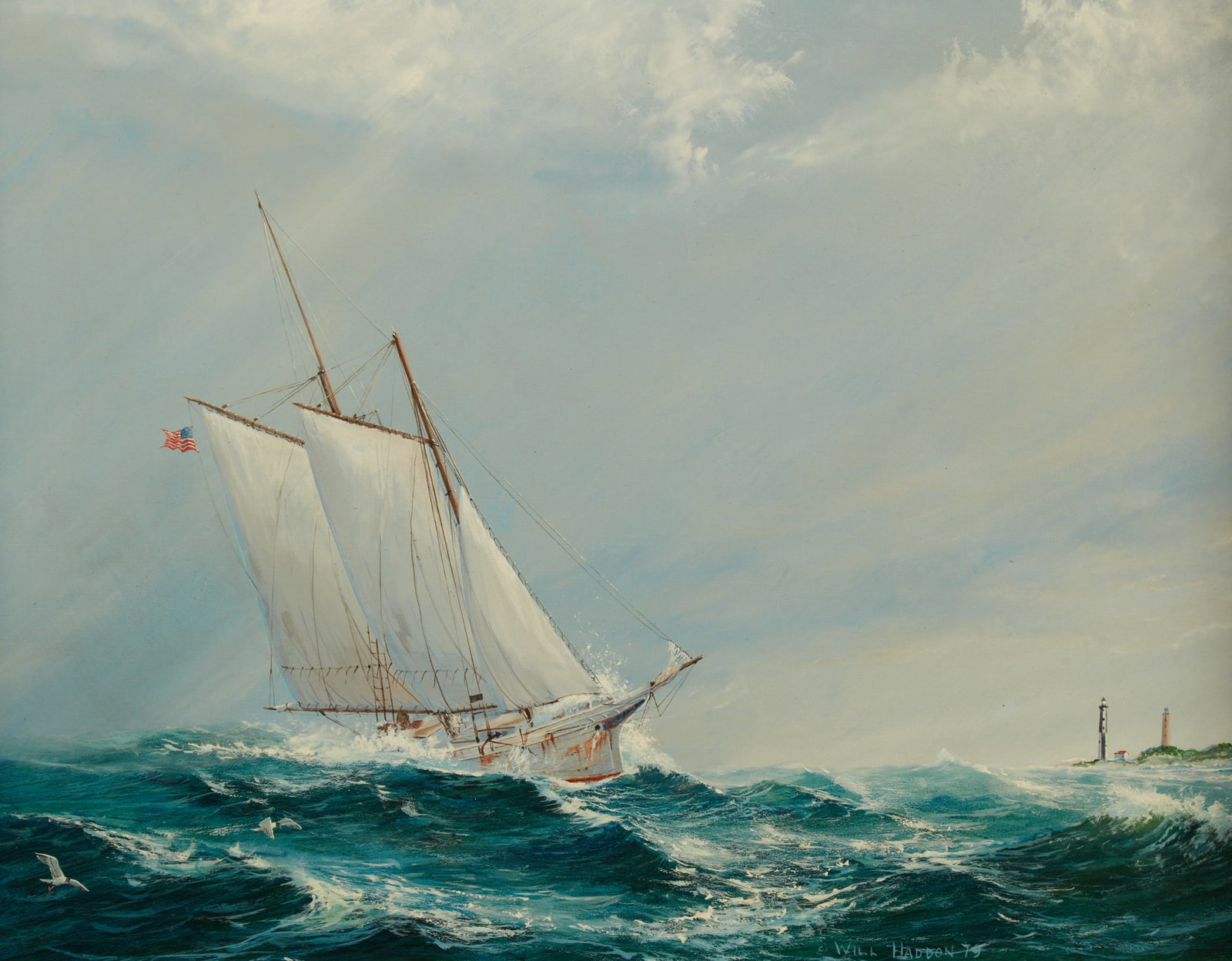 William Haddon (American, 20th century), Off Cape Henry, Virgina, 1979, oil on masonite (1 of 4)