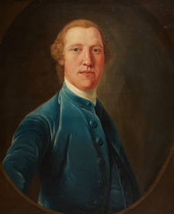 British School (18th century), Portrait of a gentleman in blue, oil on canvas laid to panel: British School(18th century)Portrait of a gentleman in blueoil on canvas laid to panel30 x 25 in (76 x 64 cm) Provenance:Property from the Private Collection of Larry Bond, Utah.