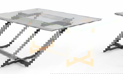 A Charles Hollis Jones brass mounted lucite Metric dining table, third quarter 20th century (1 of 6)