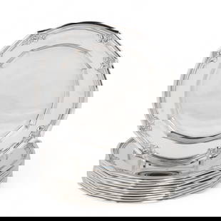 A set of twelve Towle sterling silver Lady Mary bread plates, second half 20th century: A set of twelve Towle sterling silver Lady Mary bread platessecond half 20th centurydiameter 6 3/8in (16cm); total weight approximately 48oz troy
