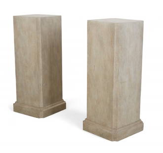 A pair of square faux marble pedestals, post 1950: A pair of square faux marble pedestalspost 1950height 46 1/4in (117cm); width 19in (48cm) square