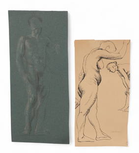 Paul Cadmus (American, 1904-1999), Two figure studies, ink and colored pencil on paper: Paul Cadmus(American, 1904-1999)Two figure studiesink and colored pencil on paperone signed in pencil lower right Cadmuslarger 16 x 7 1/2 in (41 x 19 cm)