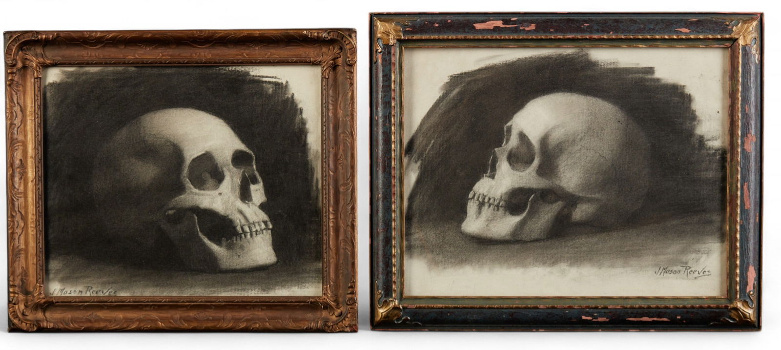 Joseph Mason Reeves (American, 1898-1973), Skull studies (2), charcoal on paper: Joseph Mason Reeves(American, 1898-1973)Skull studies (2)charcoal on papersigned lower right and lower left, respectively J Mason Reeves10 x 12in (25.5 x 30.5cm)
