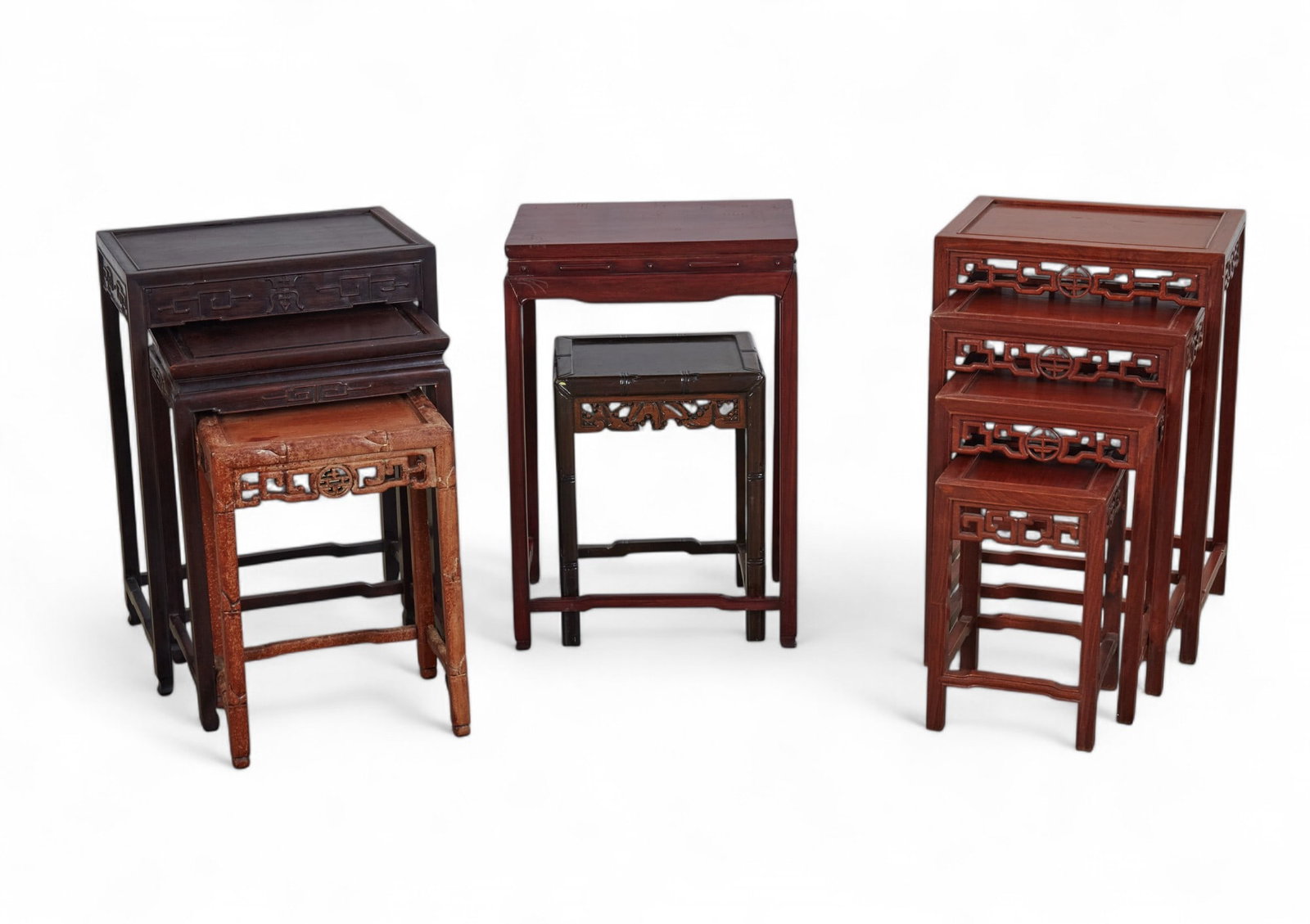 A group of nine Chinese carved wood side tables (1 of 7)