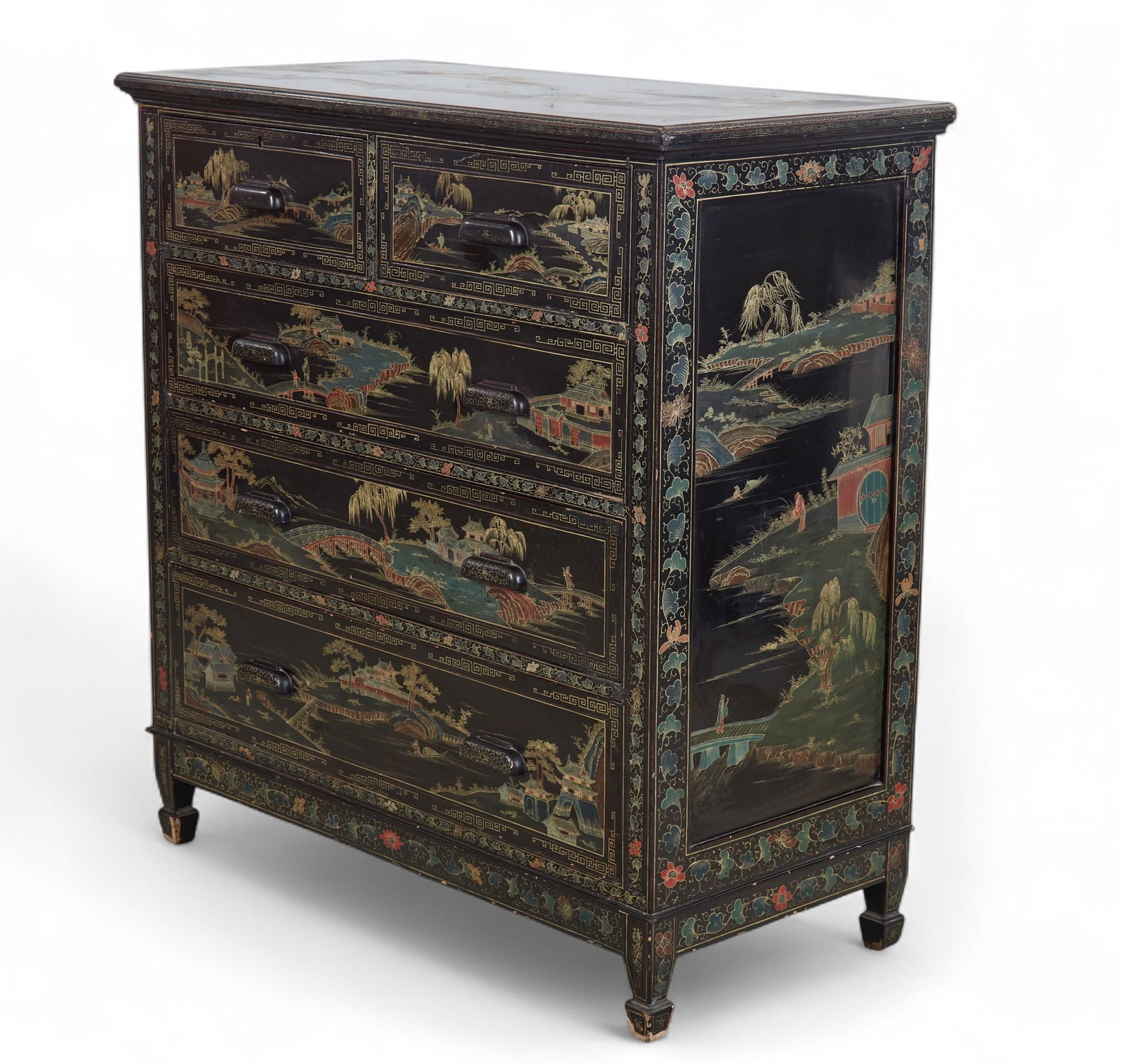 A Chinese chinoiserie decorated five drawer chest (1 of 8)