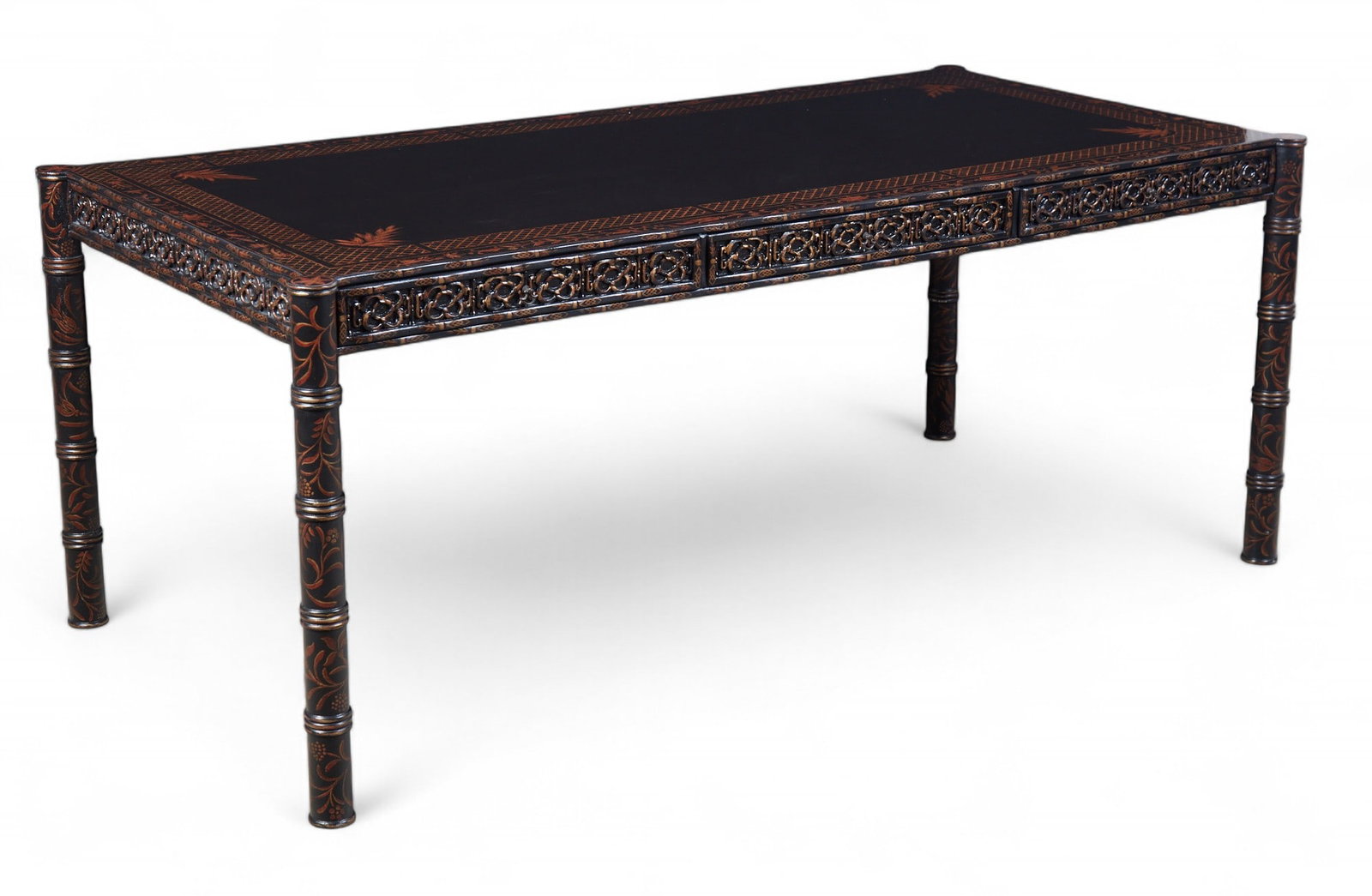 A Chinese Export style parcel gilt and ebonized partners? desk, possibly Dennis & Leen, modern (1 of 10)