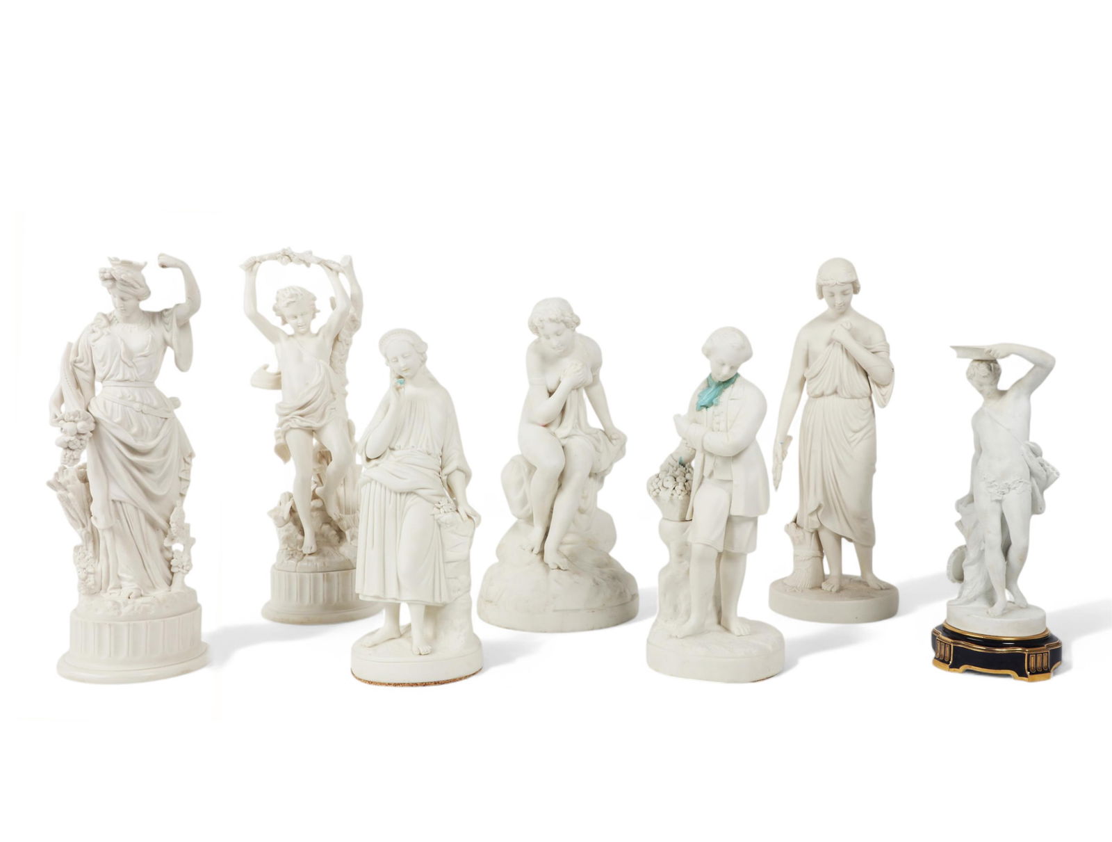 Seven bisque porcelain allegorical figures, Sevres and other makers, 20th century (1 of 8)