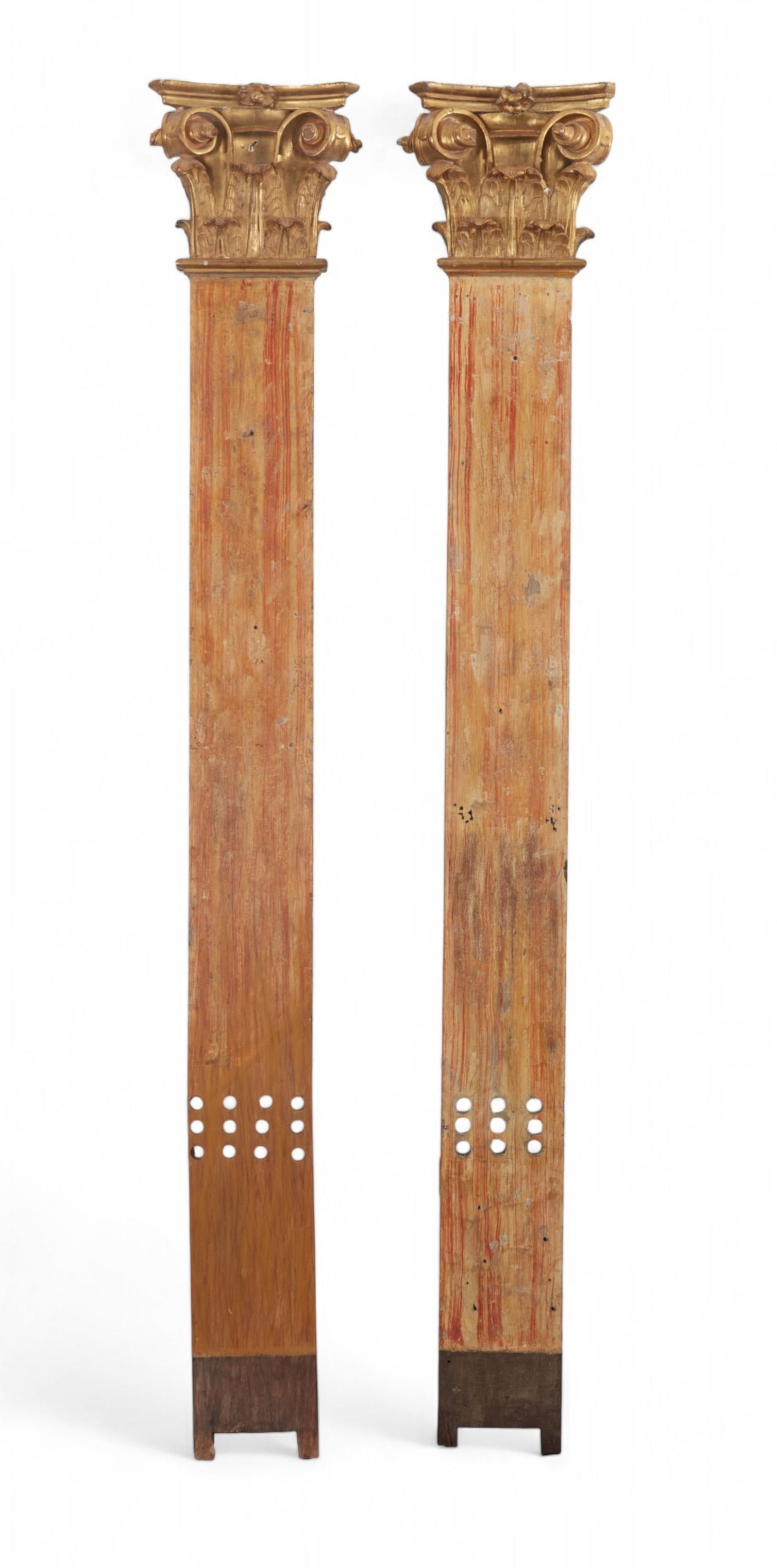A pair of Continental Neoclassical parcel gilt and grain painted Corinthian pilasters (1 of 4)