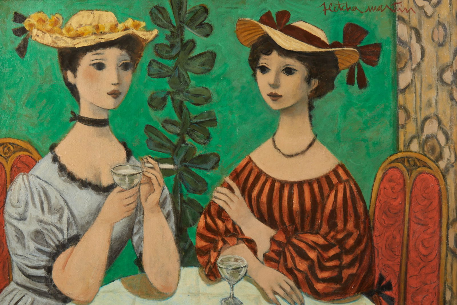 Fletcher Martin (American, 1904-1979), Ladies with cocktails, oil on canvas, 24 x 36in (61 x 91cm): Fletcher Martin(American, 1904-1979)Ladies with cocktailsoil on canvassigned upper right Fletcher Martin24 x 36in (61 x 91cm) Provenance:Property from the Collection o
