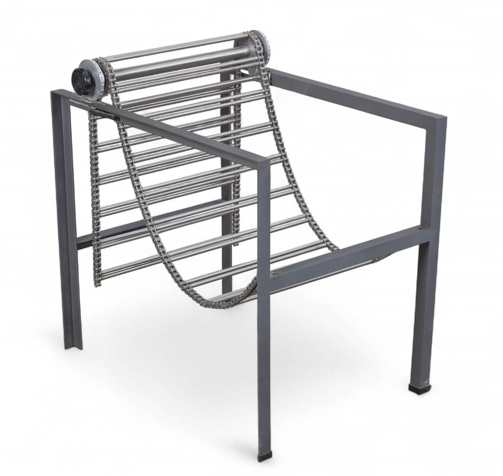 A Paolo Pallucco and Mireille Rivier steel, aluminum and plastic Barba DArgento armchair: A Paolo Pallucco and Mireille Rivier steel, aluminum and plastic Barba DArgento armchairdesigned circa 1986With adjustable back and seat.height 28 1/2in (72cm); width 21in (53cm); depth of seat 16in (
