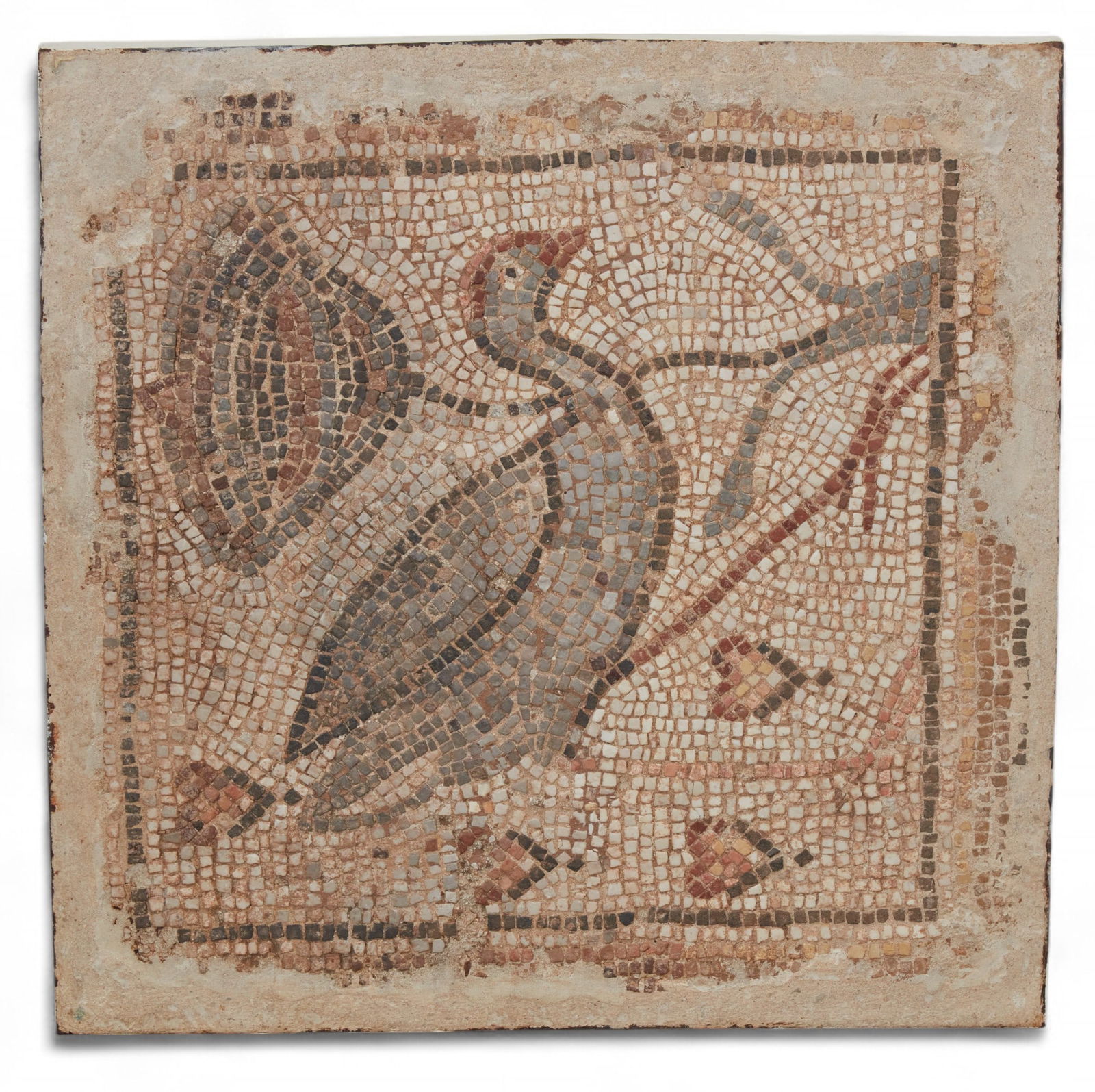 A Classical mosaic panel of a bird, tesserae probably ancient and reconfigured (1 of 5)