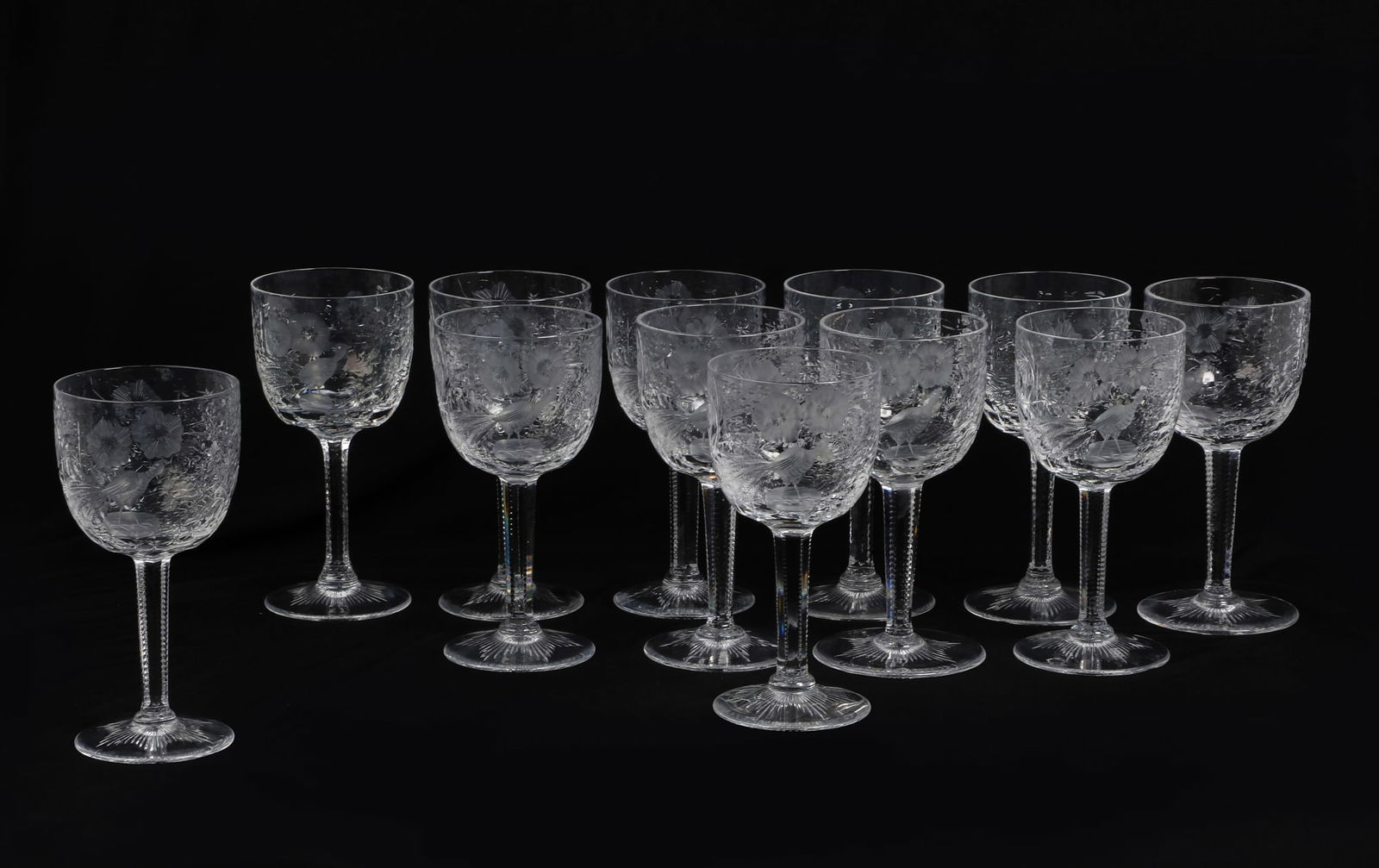 A group of twelve Justin Tharaud Royal Peacock wine goblets: A group of twelve Justin Tharaud Royal Peacock wine gobletsHeight 6 1/4 in. (15.9 cm.)
