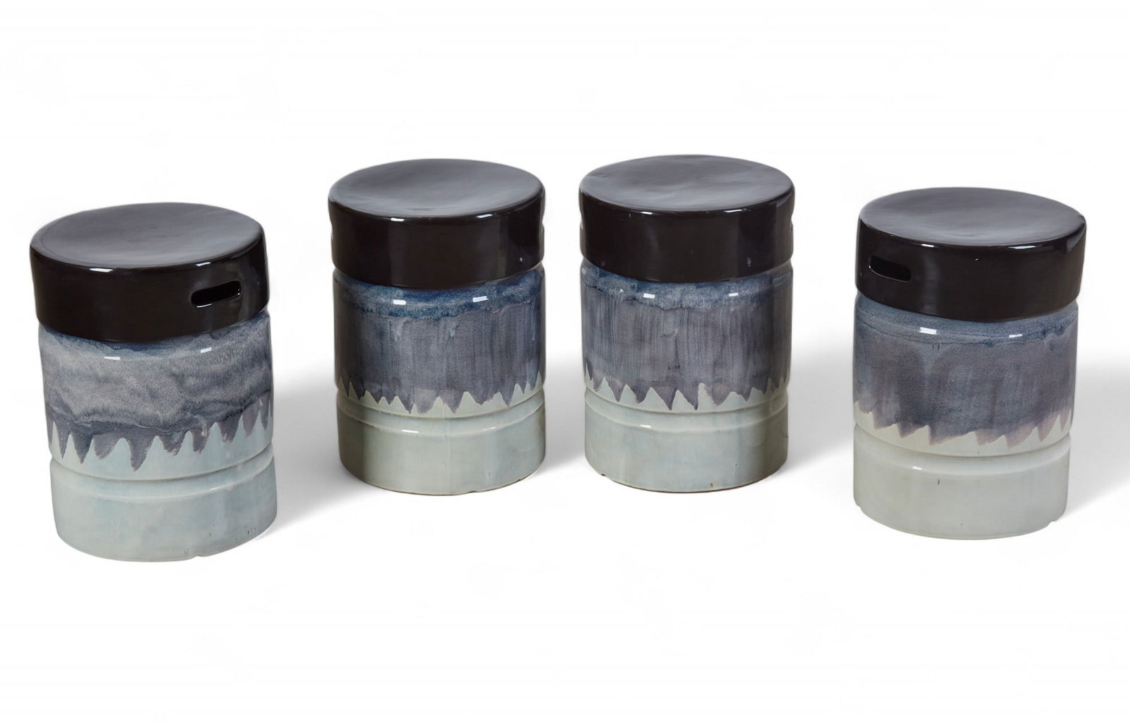 A group of four outdoor glazed terracotta stools (1 of 4)