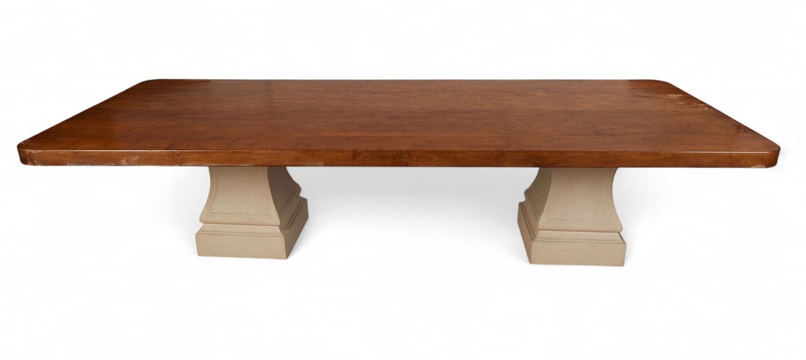 A Michael Taylor dinning room table with two cast stone pedestal bases (1 of 6)