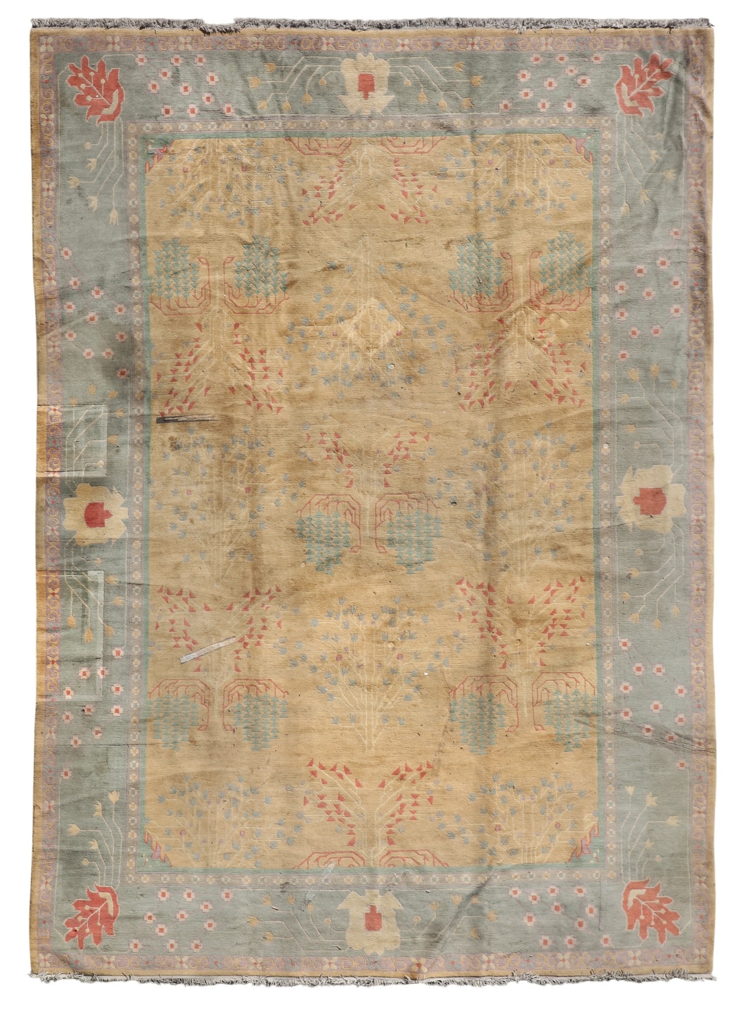 A Turkish Art Deco rug, soft gold field with stylized floral motifs (1 of 3)