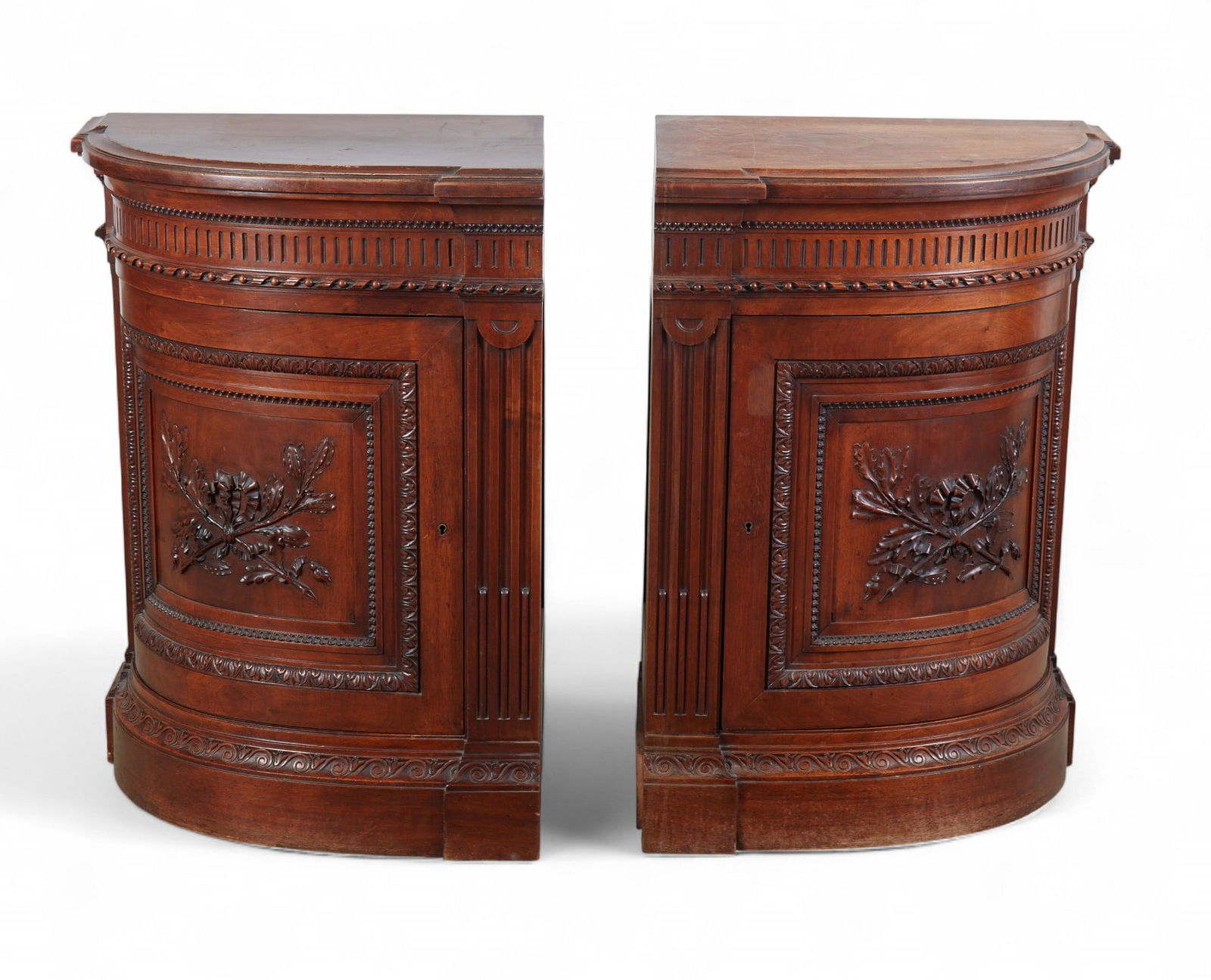 A pair of Mahogany corner cabinets with carved paneled doors (1 of 6)
