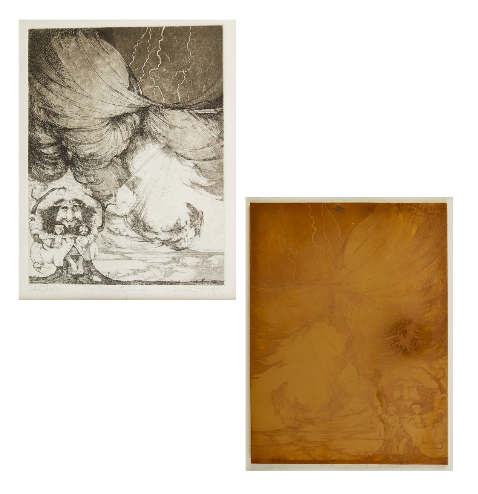 Charles Bragg (American, 1931-2017), The Almighty Fiend, signed etching & plate: Charles Bragg(American, 1931-2017)The Almighty Fiend, signed etching and plateetching and aquatint on wove paperetching is editioned Artists Proof 1/6, titled, and signed in pencil to lower margins.et