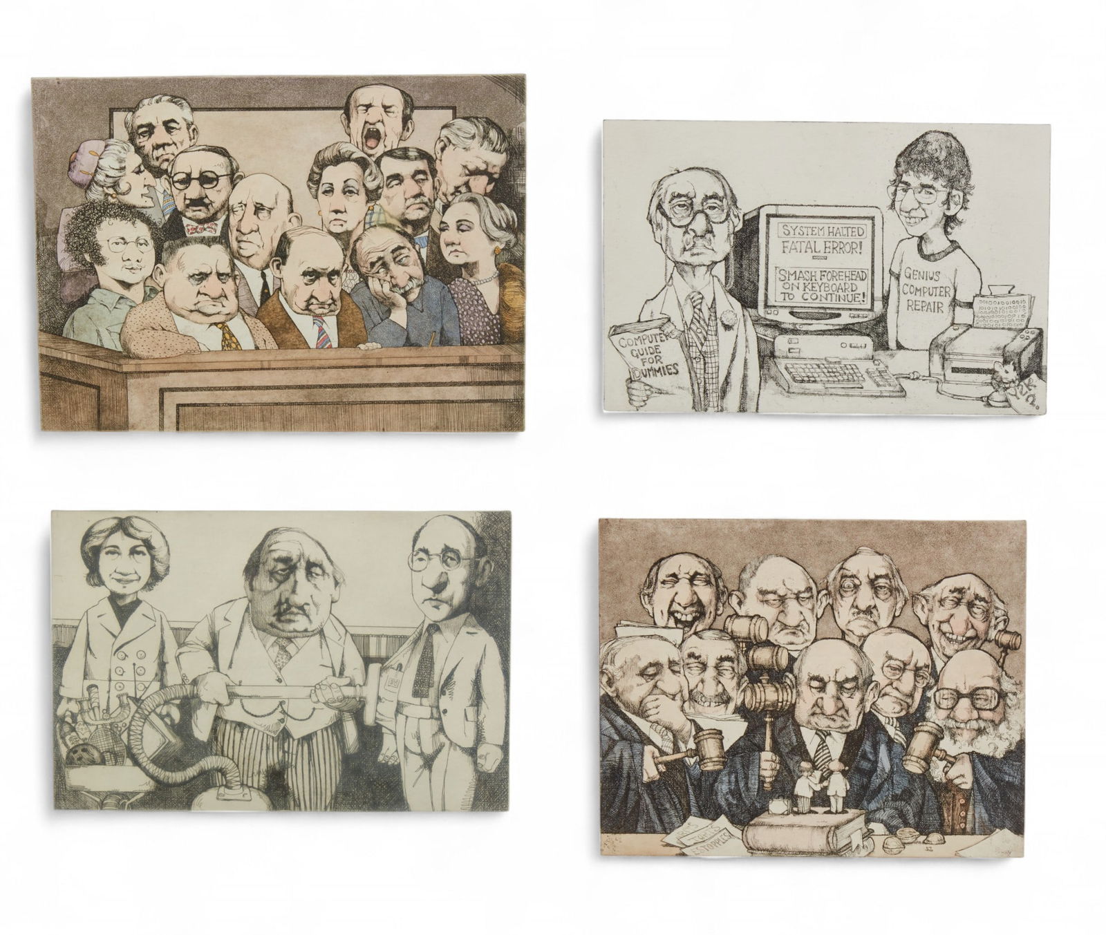 Charles Bragg (American, 1931-2017), Four etchings: many well known faces, etching and aquatint: Charles Bragg(American, 1931-2017)Four etchings: many well known facesetching and aquatint on wove papereach of the four are editioned, titled, and signed to lower marginslargest: 10 x 12 in (25 1/2 x