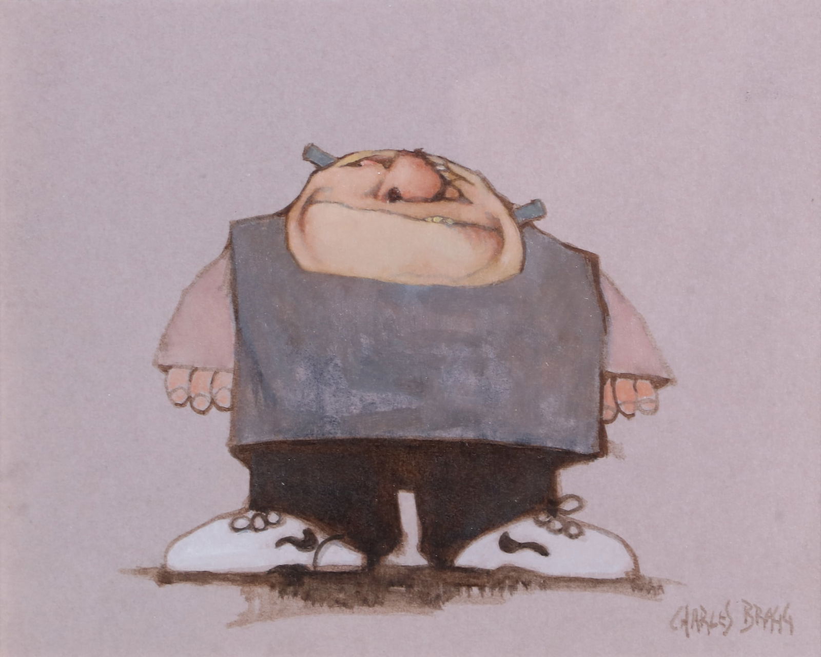 Charles Bragg (American, (1931- 2017), Stumpy Man in white sneakers, oil on board: Charles Bragg(American, (1931- 2017))Stumpy Man in white sneakersoil on boardsigned to lower rightsight 6 x 7 1/2 (15 x 19 cm) Provenance:From the collection of the artist an