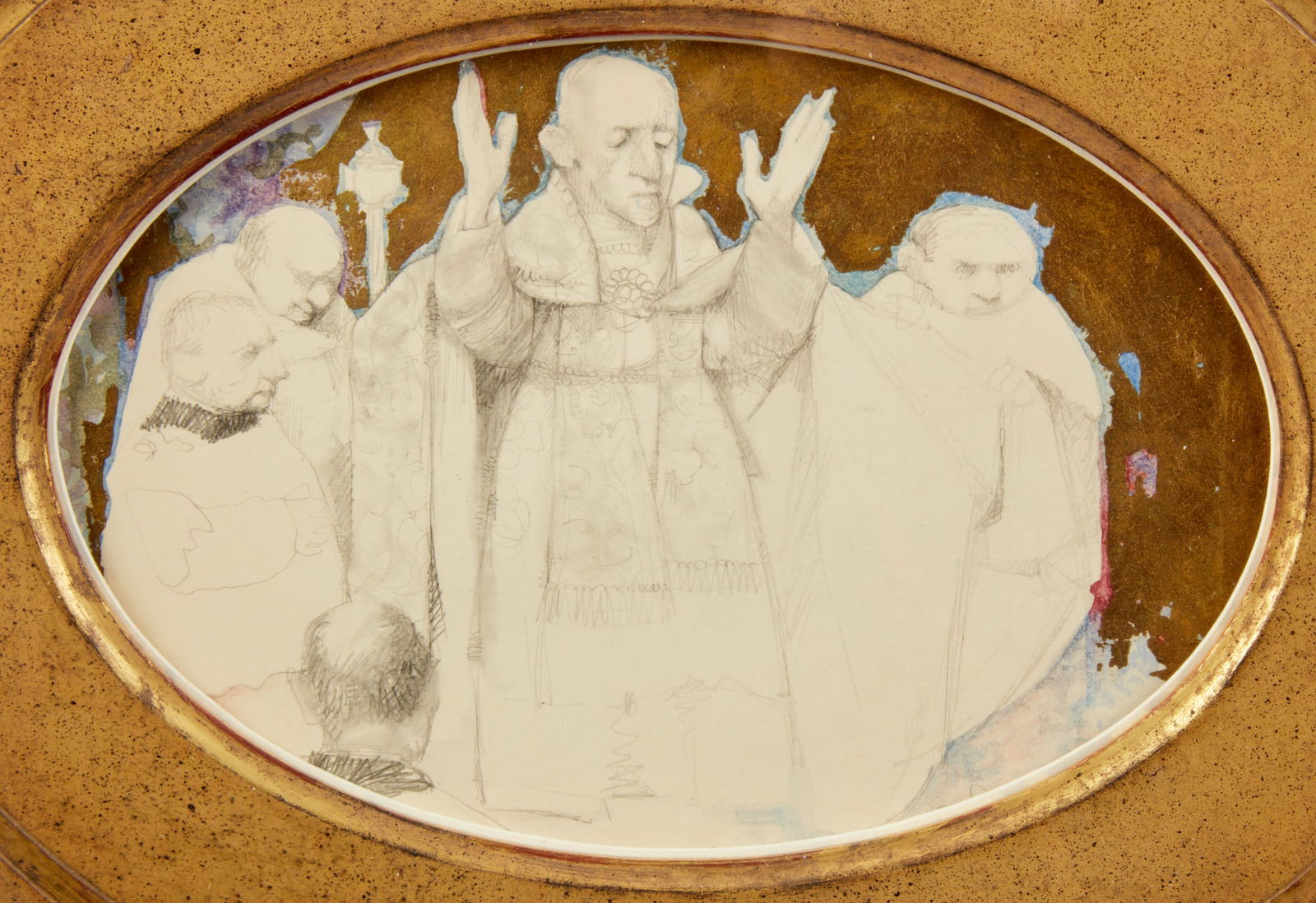 Charles Bragg (American, 1931-2017), The Blessing, mixed media and gold leaf on panel: Charles Bragg(American, 1931-2017)The Blessingmixed media and gold leaf on panel6 x 9 in (15 x 23 cm) Provenance:From the collection of the artist and the Charles Bragg Family.