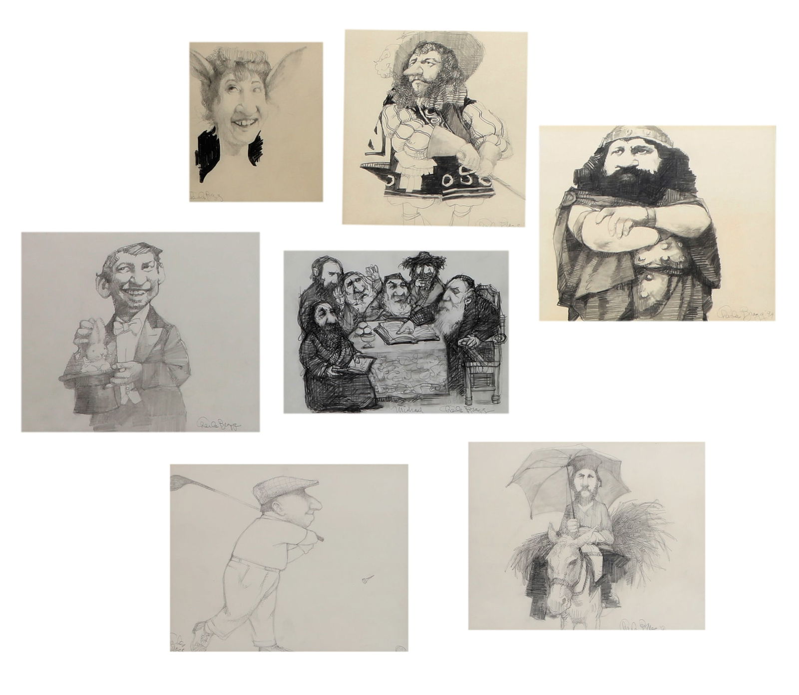 Charles Bragg (American, 1931-2017), Seven caricature drawings on paper, graphite on wove paper: Charles Bragg(American, 1931-2017)Seven caricature drawings on papergraphite on wove paperall seven signed in pencil to lower margins.largest 9 x 11 in ( 23 x 28 cm) Provenance: