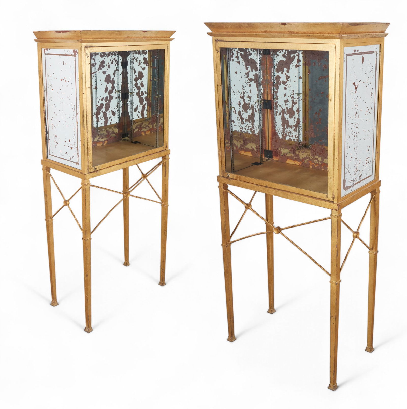 A pair of French gold painted metal and wood and mirrored glass vitrine cabinets (1 of 9)