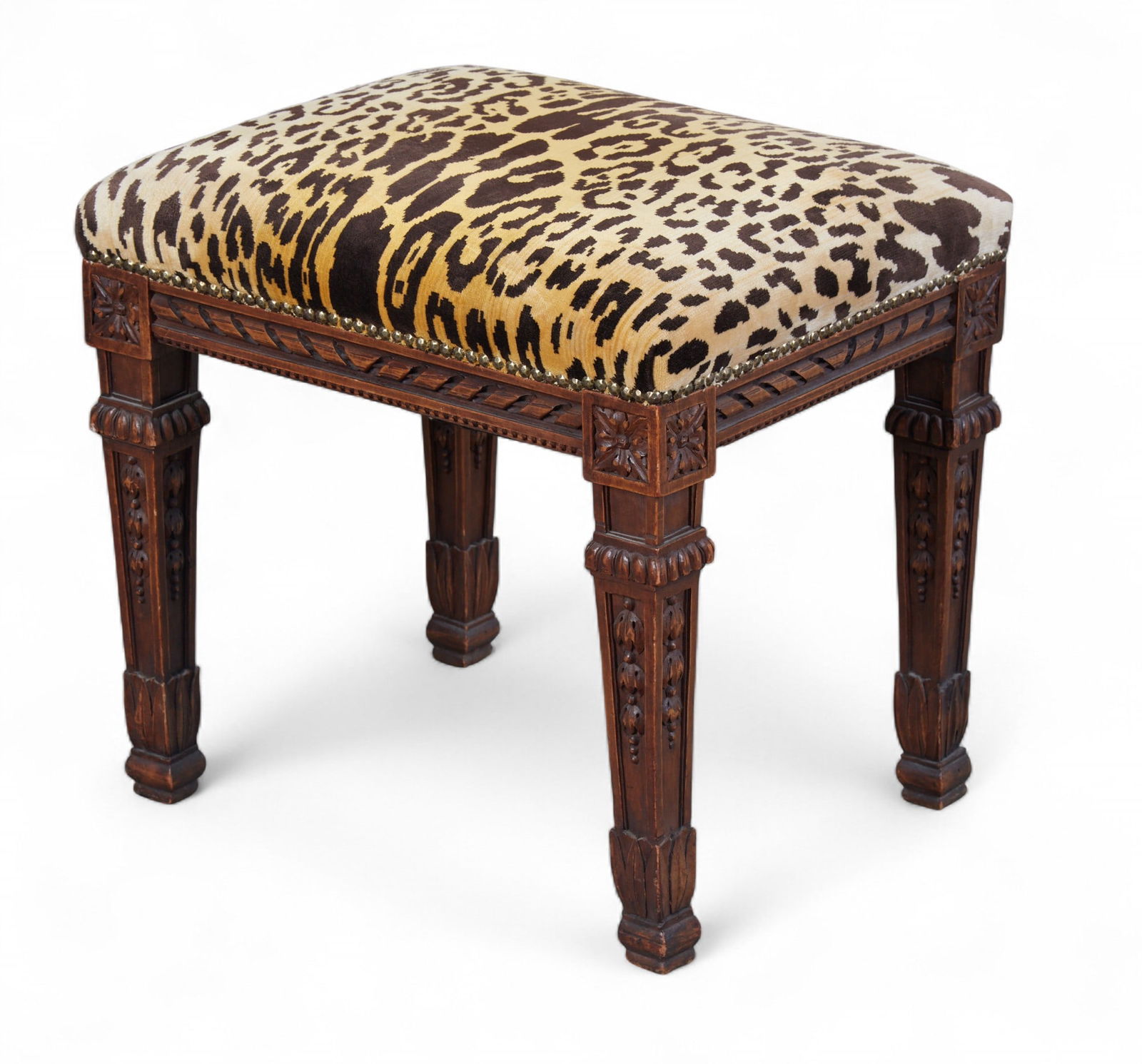 A George III style Scalamandre Leopardo upholstered stool, 20th century (1 of 6)