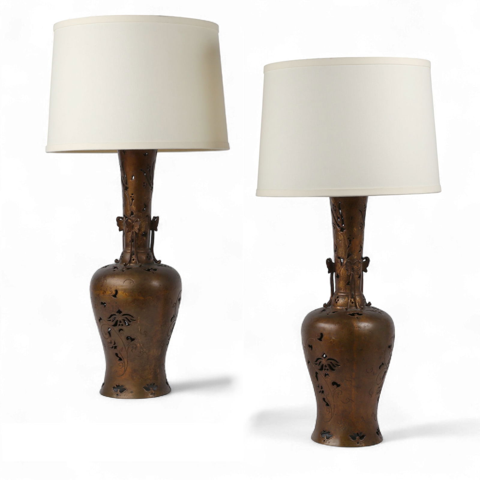 A pair of Asian style pierced brass lamps, probably James Mont (1904-1978) (1 of 5)