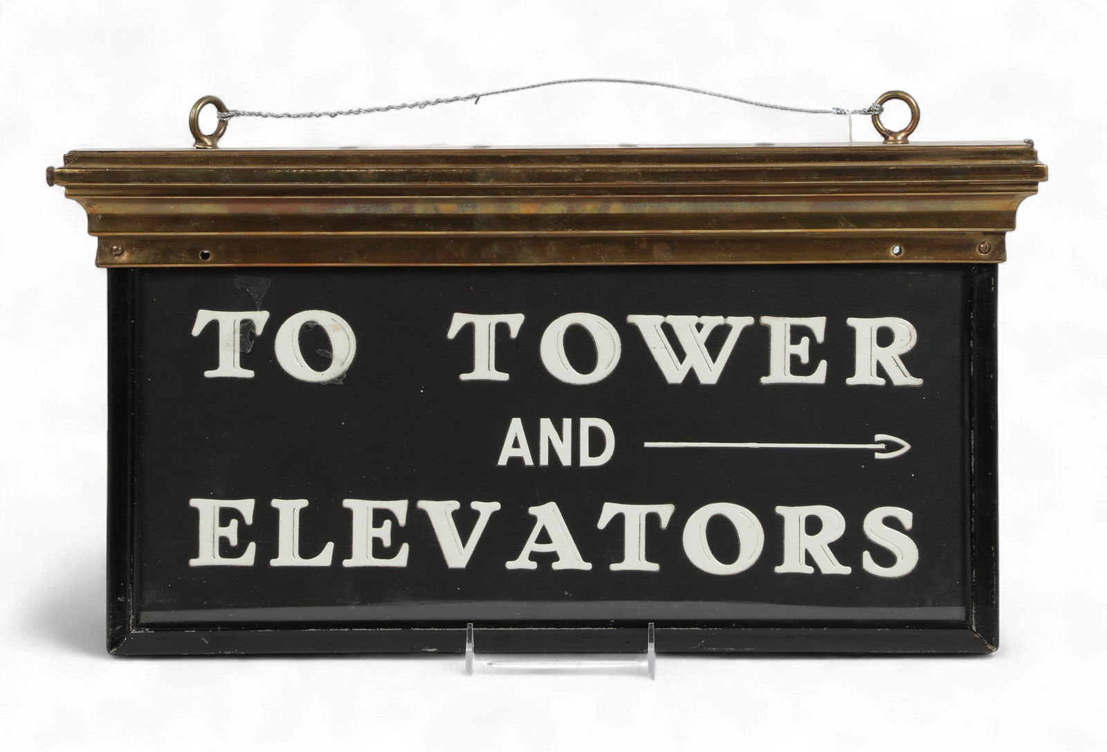 A vintage Waldorf Astoria hotel brass mounted sign: TO TOWER AND ELEVATORS? (1 of 2)