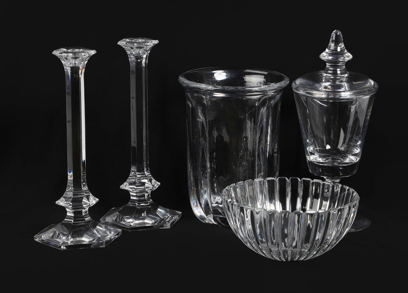 A collection of five clear glass table articles, Val St Lambert & Tiffany & Co. (1 of 4)