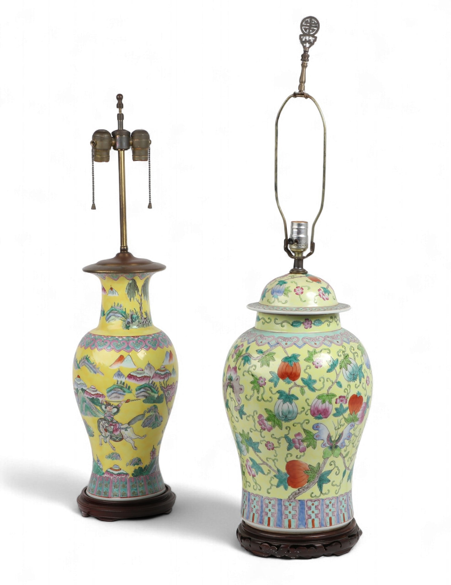 Two Chinese yellow ground porcelain vase now as lamps (1 of 6)