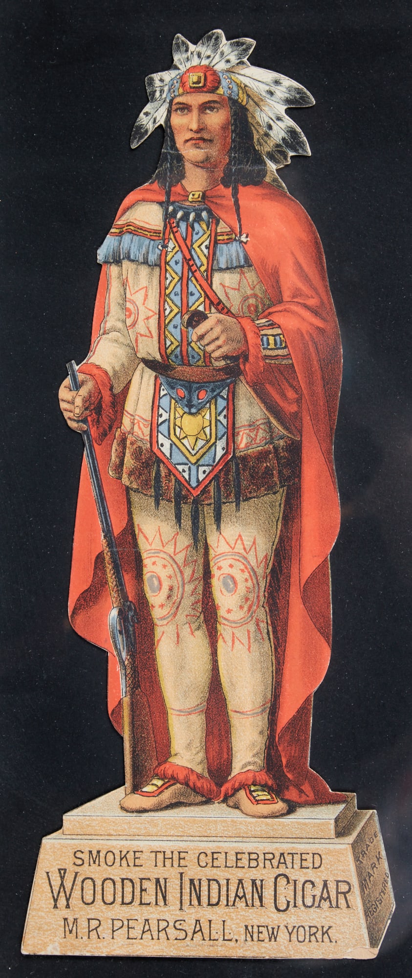 An M.R. Pearsall Co. Cigar Store Indian die cut trade card, New York, late 19th century (1 of 3)