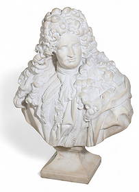 A Continental marble bust of Jules Hardouin-Mansart (1646-1708), after Jean-Louis Lemoyne: A Continental marble bust of Jules Hardouin-Mansart (1646-1708)after the model by Jean-Louis Lemoyne (French, 1665-1755)late 19th centuryheight 30in (76cm); width 21in (53cm); depth 9in (23cm) Provena