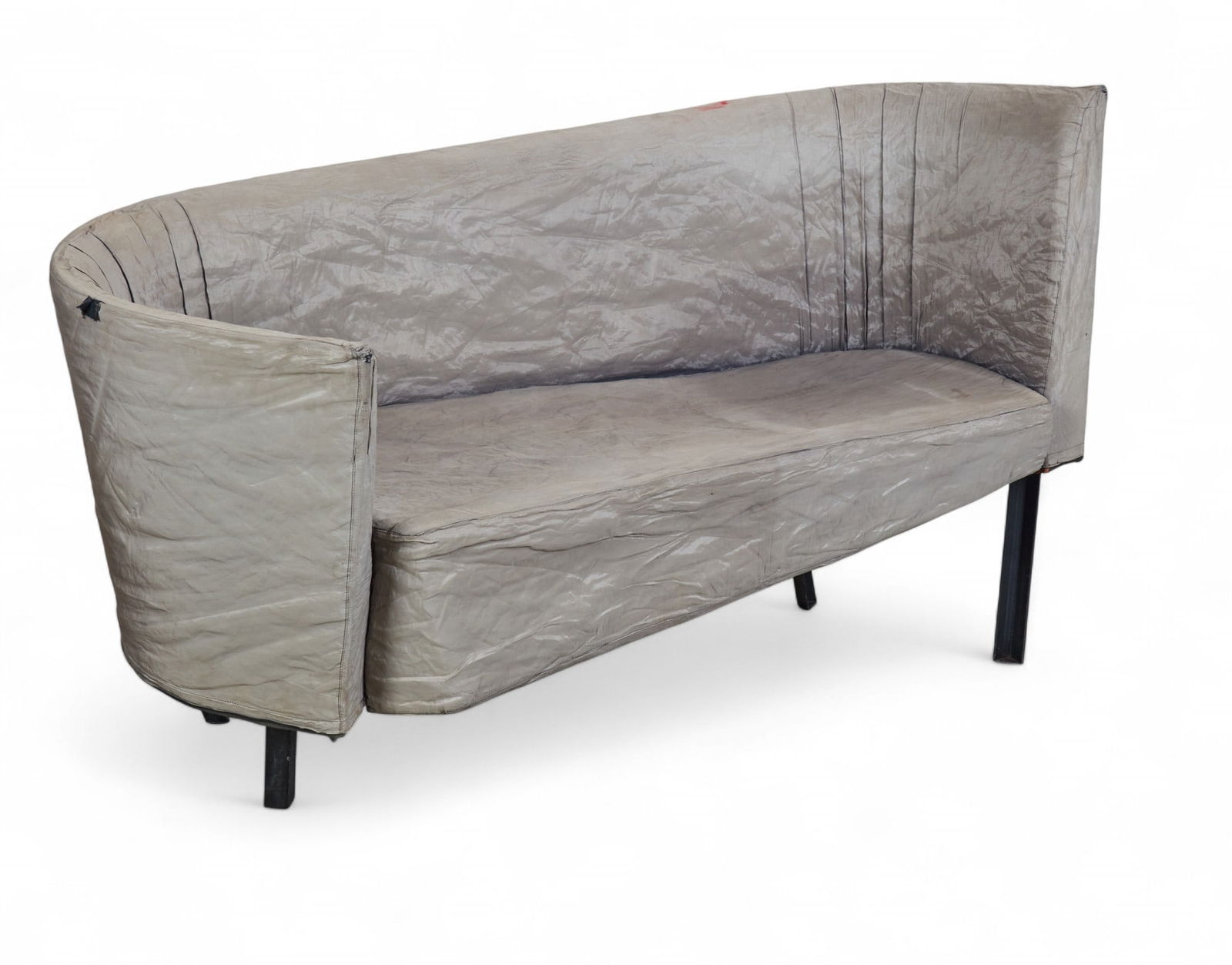 A Paolo Pallucco and Mireille Rivier fabric upholstered ebonized Lamentazione sofa, designed 1988: A Paolo Pallucco and Mireille Rivier fabric upholstered ebonized Lamentazione sofadesigned 1988height 35 1/2in (90cm); width 63in (160cm); depth of seat 17 1/2in (44.5cm)