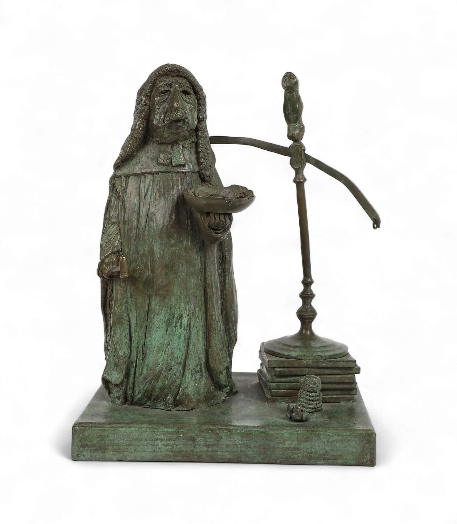 Charles Bragg (American, 1931-2017), The Scales and the Justice, patinated vertigris bronze: Charles Bragg(American, 1931-2017)The Scales and the Justicepatinated vertigris bronzeheight 15 in ( 38 cm); width 11 (28cm); 8 1/2 in (22 cm) Provenance:From the collection of the