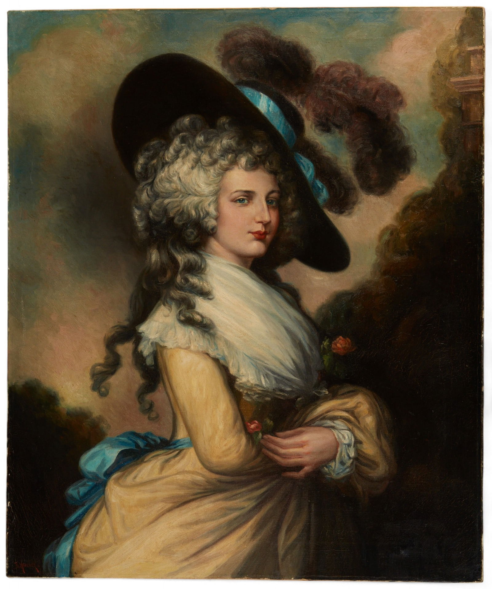 After Thomas Gainsborough (British, 1727-1788), Portrait of Georgiana Cavendish, Duchess Devonshire: After Thomas Gainsborough(British, 20th century)Portrait of Georgiana Cavendish, Duchess of Devonshireoil on canvas30 x 25 in (76 x 66 cm) Provenance:Property from the Collection o