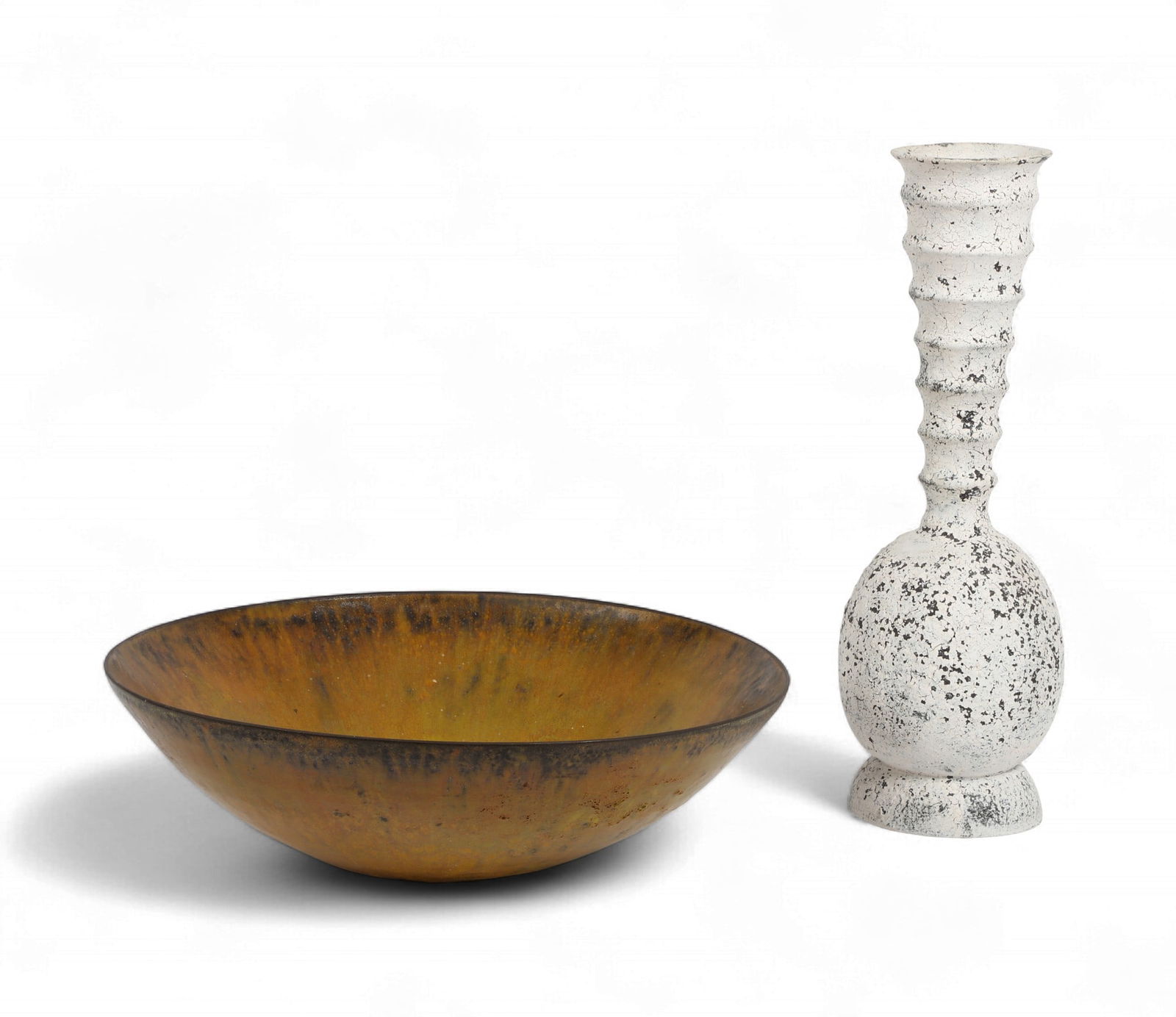 A Modernist yellow glazed ceramic bowl and white glazed ceramic vase, second half 20th century (1 of 4)