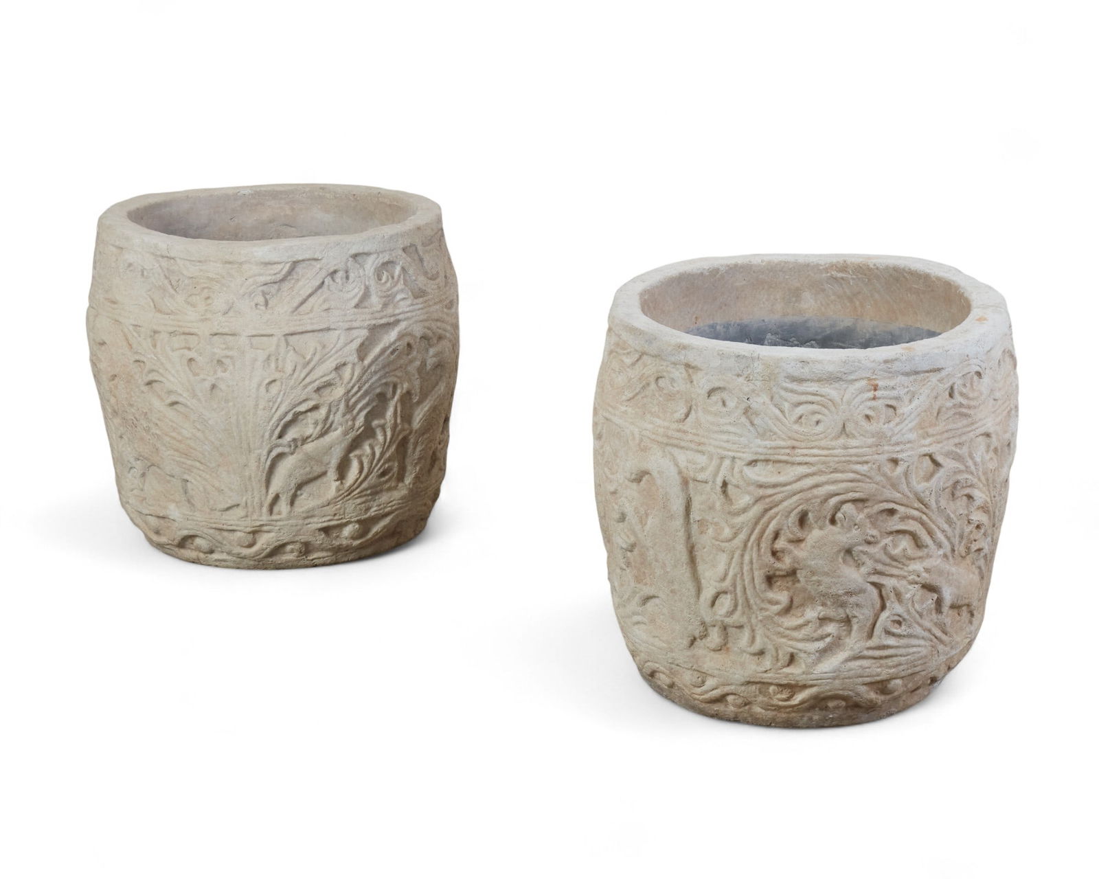 A pair of Roman style composition urns, post 1950: A pair of Roman style composition urnspost 1950height 24in (61cm); diameter 24in (61cm) Provenance:Sold in these Rooms, 29 January 2025, lot 306 (part).