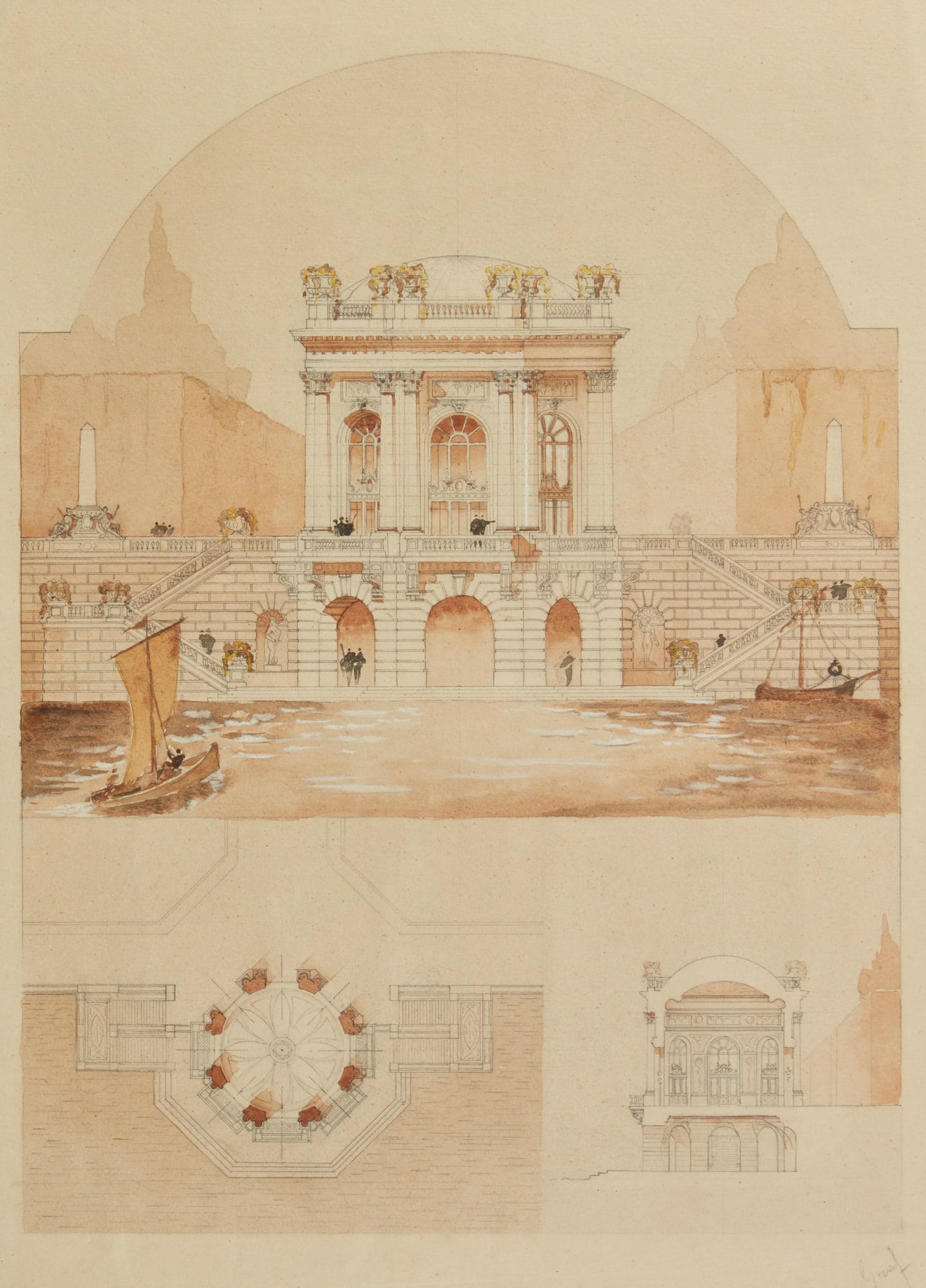 Continental School (late 19th/20th century), Multiview rendering of a Neoclassical facade (1 of 5)