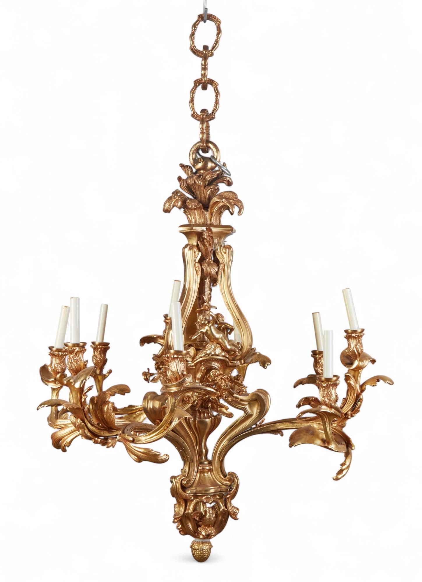 A Louis XV style gilt bronze nine light chandelier, 20th century (1 of 12)