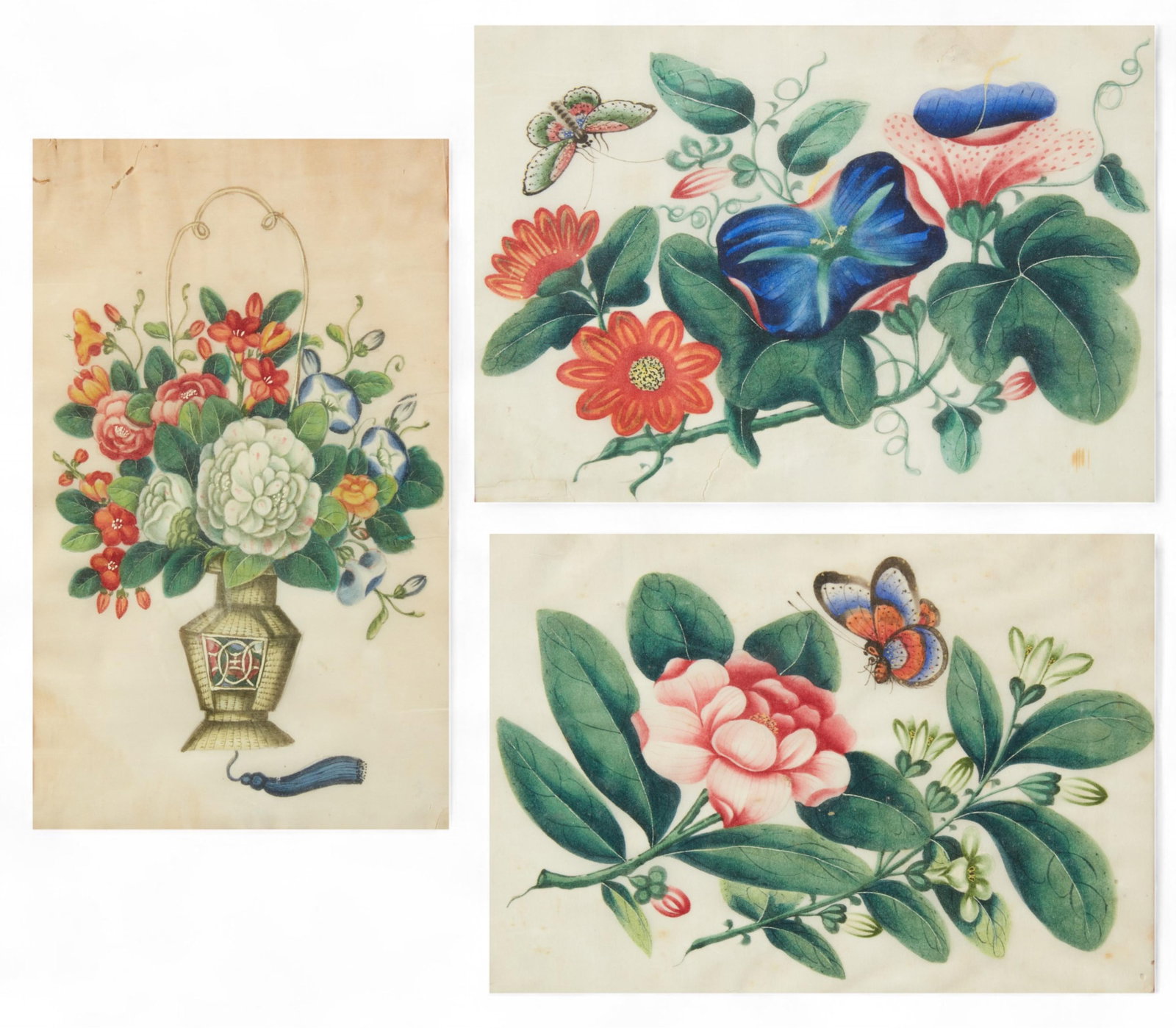 Three Chinese floral pith paintings (1 of 10)