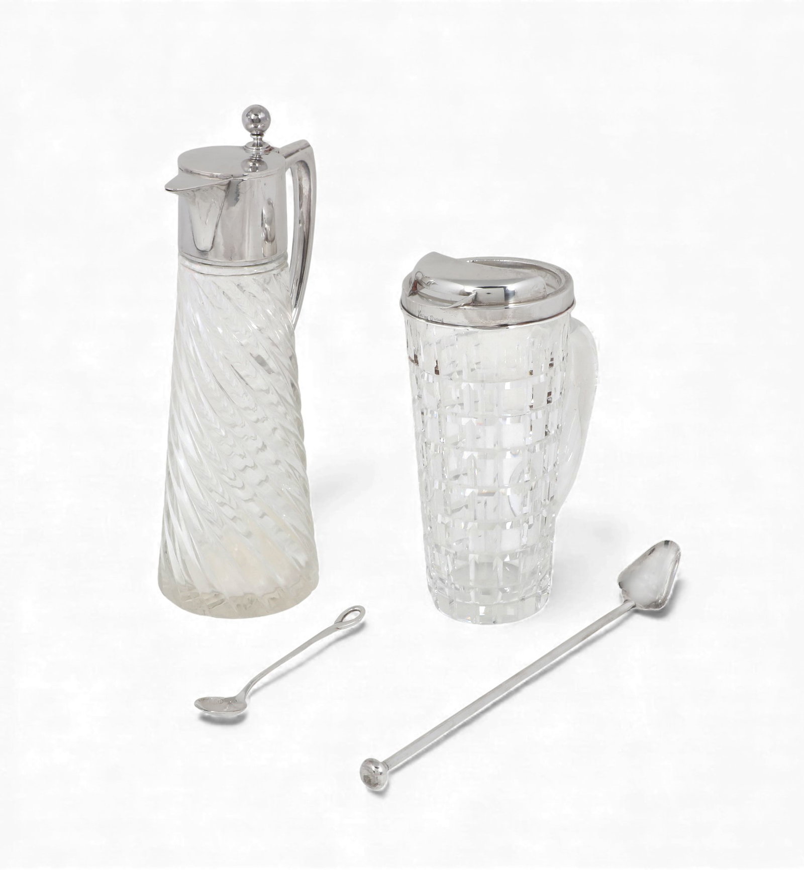 A German 800 silver mounted glass claret jug & American silver & glass cocktail shaker (1 of 5)