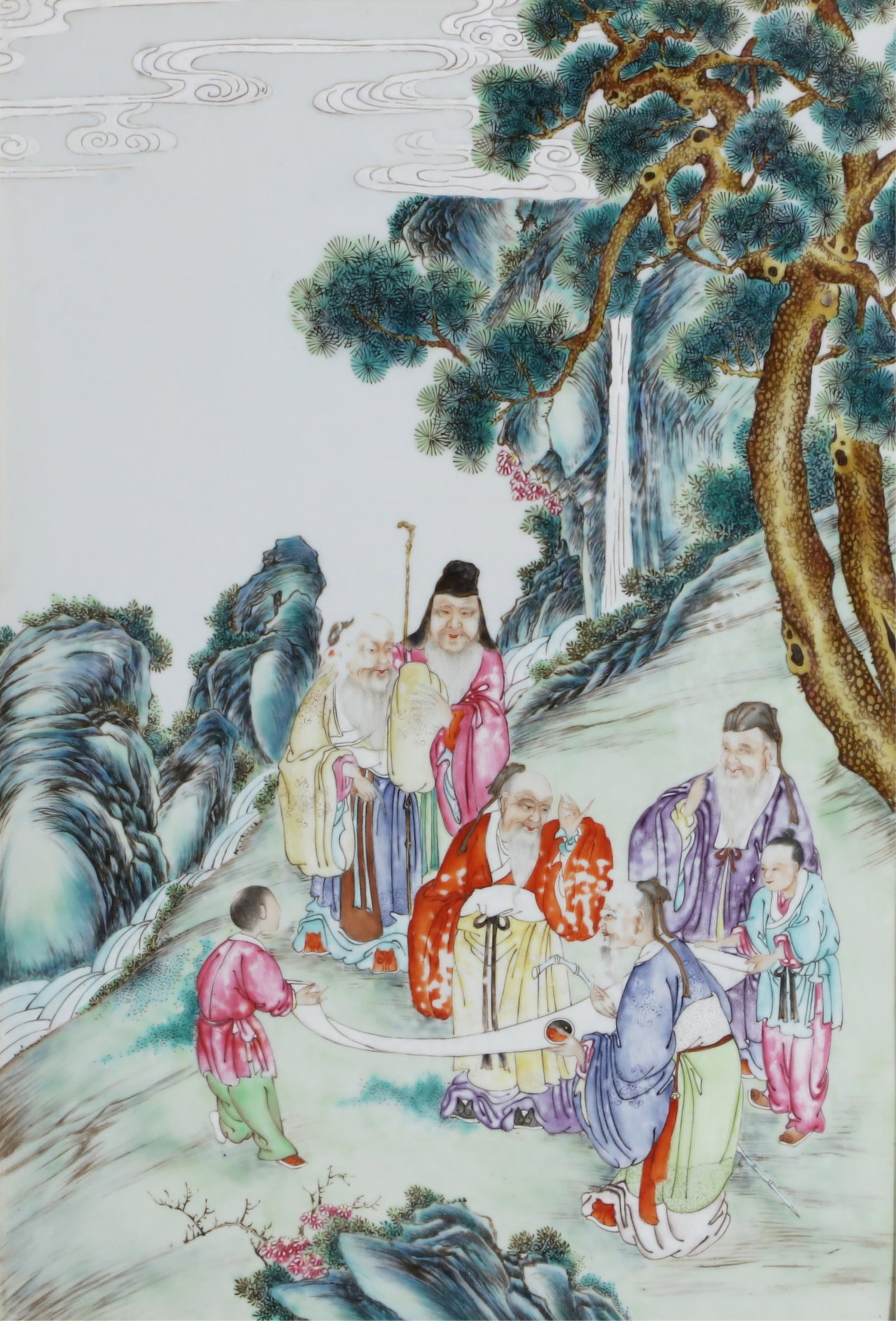 A Chinese Famille Rose porcelain figural plaque: The Five Gods of the Wufang (1 of 4)