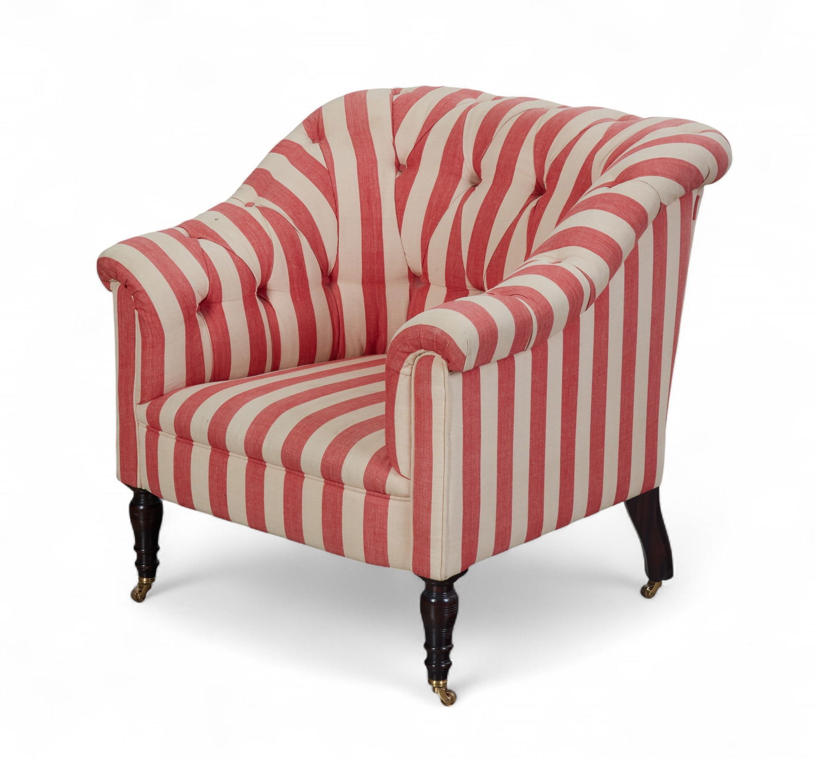 A George Smith button tufted red and cream striped linen upholstered grain painted club chair (1 of 6)