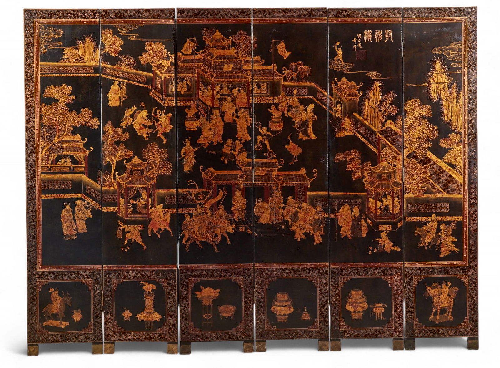 A Chinese lacquer six panel floor screen (1 of 10)