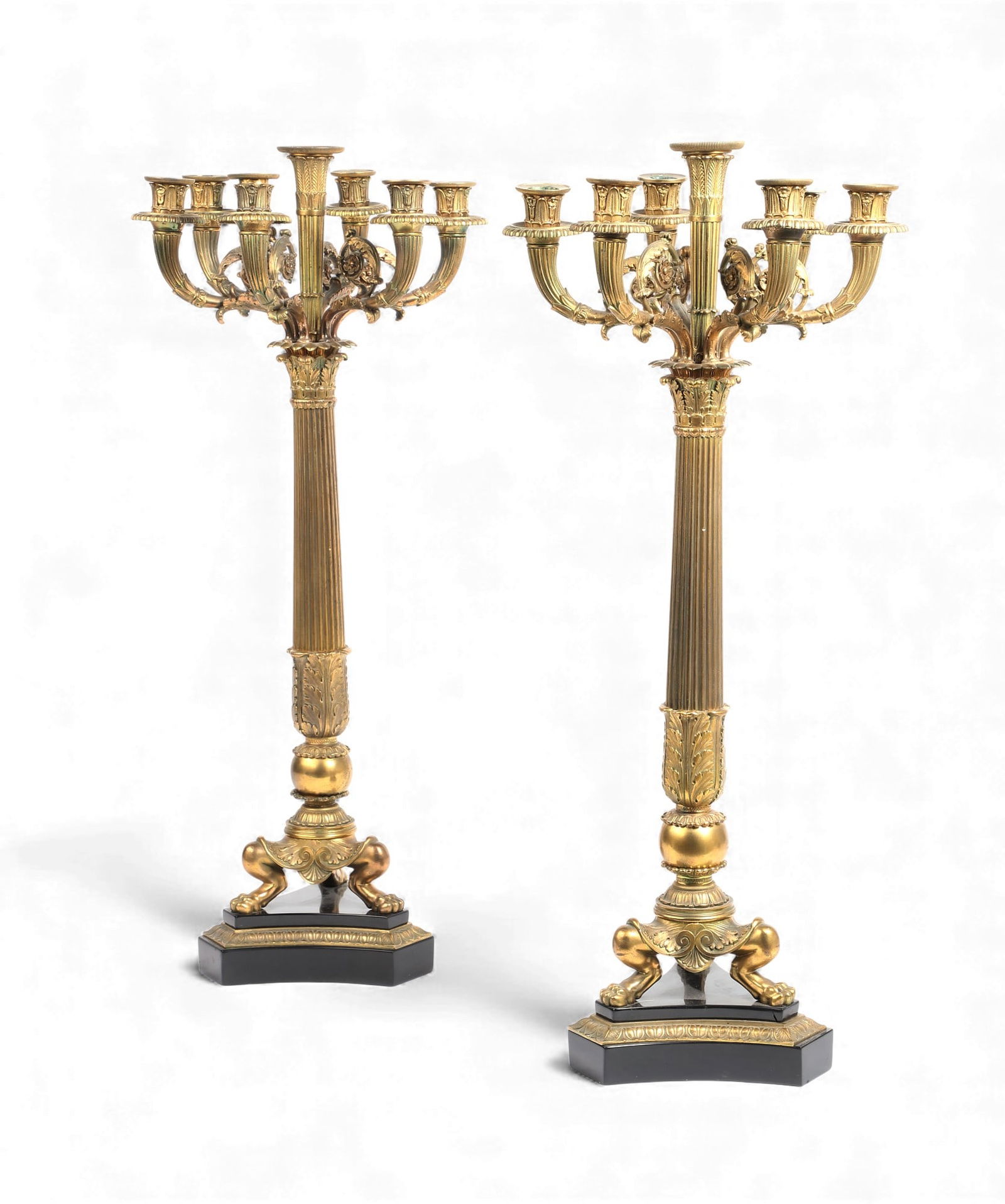 A pair of Louis Philippe gilt bronze and black slate seven light candelabra (1 of 3)
