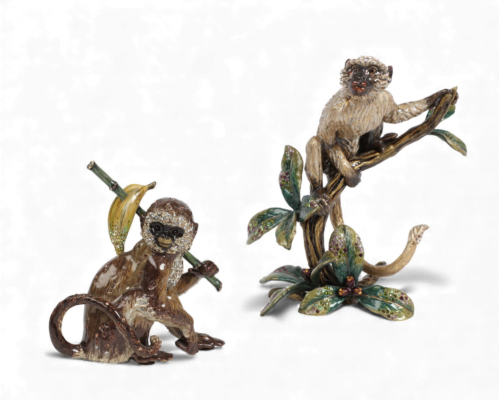 Two Jay Strongwater  jeweled  enamel models of monkeys, modern (1 of 6)